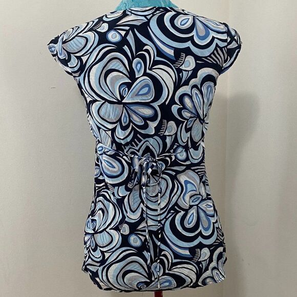 Dress Barn Floral Boho Square Neck Short Sleeve Fitted Womens Top Size S - Picture 3 of 6